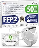 ADESTE – 50x FFP2 NR D Maske, Hygienische 5-lagige Staubschutzmaske, EN149:2001+A1:2009 Mundschutzmaske EU2016/425, Weiß, Atemschutzmaske, Einzelne versiegelte Beutel