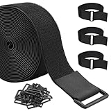 ZSURLUX 3.8cm*5m Klettband mit 20 Schnallen, Breit Klett Klettbinder Wiederverschließbar, Klettverschluss Band Verstellbar, Klettgurt mit öse zur Organize und Aufbewahrung Schwarz