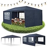 Juskys Partyzelt 3x6 m mit 6 abnehmbaren Seitenwänden & Dach - 18 m² - 12 Erdhaken & 6 Seile - Festzelt für Garten Party Hochzeit Gartenpavillon Gartenzelt Pavillon - Blau