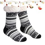 Generico Dicke Hausschuhsocken, Herren Hausschuhe Socken - Fleece Hausschuhe Socken - Fuzzy rutschfeste Socken Warme Dicke Winter Socken für Männer Weihnachten, Schwarz und ., 36 EU