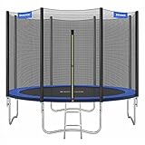 SONGMICS Trampolin Ø 305 cm, Gartentrampolin für Kinder mit Sicherheitsnetz, Randabdeckung, Leiter, 180 cm hohe gerade Stangen, Stahlrahmen, TÜV Rheinland GS-Zertifikat, blau STR10FT