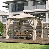 Devoko Garden Pavillon 3x3 Wasserdicht Stabil Winterfest Deluxe Gazebo, UV-Schutz 50+ Doppeldach Partyzelt Gartenzelt Patio Gazebo für Festival, Events, Partys für 4-6 Personen, Beige