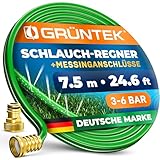 GRÜNTEK Schlauch-Regner, Sprühschlauch, Rasensprenger Gartenschlauch 7,5 m, Beregnungsfläche 4-5 qm/m, Länge flexibel erweiterbar, Bewässerungsschlauch/Sprühregner, Verbindungsstück aus Messing