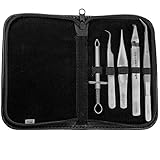 May 5-tlg. Edelstahl Zeckenentferner Set & Splitterpinzette - Erste Hilfe Pinzetten für Mensch & Tier + Etui