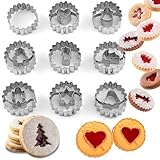 Crethink Plätzchen Ausstecher Set, 9 Stück Ausstechformen Weihnachten Linzer, Mini Ausstechformen Edelstahl Linzer Ausstecher Set für Tortendekorationen, Zuckerkuchen,und Kekse