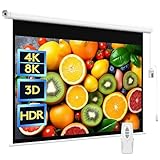 WASJOYE 100' Leinwand Beamer Elektrisch Diagonale Automatische Projektion 16:9 8K HD Filme Schirm für Heimkino Büro Videospiel Outdoor Indoor, Projector Screen W/Fernbedienung und Wand/Decke Mount