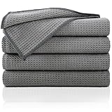 Gräfenstayn 4er-Set Geschirrtücher Microfaser - saugstarke & fusselfreie Waffelstruktur - 45x65 cm Küchenhandtücher - Oeko TEX Standard 100 - Mikrofaser-Tücher, Geschirrhandtücher (Anthrazit)