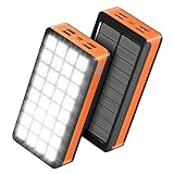 Solar Powerbank 26,800 mAh externer Akku, Schnellladung und 32 LED -Lampen, Power Bank Solar Ladegerät Handy Akkupack für Camping Outdoor Kompatibel mit Phone | Android (orange)