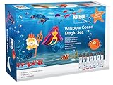 KREUL 42940 - Window Color Set Magic Sea für Kinder, 7 x 29 ml Fenstermalfarben, Komplettset mit brillanten Farben im Pen und Motivvorlagen