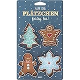 GRUSS & CO Keksausstecher-Set 'Auf die Plätzchen' | Geschenkset mit 4 Ausstechformen, Weihnachtsbaum, Pfefferkuchenmann, Schutzengel und Schneeflocke | Backen für Weihnachten, Backformen | 51125