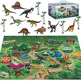 TEMI Dinosaurier Spielzeugfigur mit Aktivität Spielmatte & Bäume, pädagogisch realistisches Dinosaurier-Spielset zur Schaffung Einer Dino-Welt mit T-Rex, Triceratops, Velociraptor für Kinder 3+