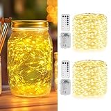 StarryEver 200er LED Lichterkette Batterie,10M Warmweiß Lichterkette Draht Dimmbar mit Fernbedienung Timer 8 Modi, LED Stimmungslichter, Fairy Lights für Weihnachtsbaum, Kinderzimmer Dekor 2er Pack