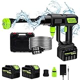 Akku Hochdruckreiniger, 120Bar Handgehaltene Hochdruckreiniger mit Akku, Druckreiniger Mobiler mit 2 Batterien, 6-in-1und Düse, Tragbarer Akku-Druckreinigerpistole für Auto, Haus, Rasen, Garten, Zaun