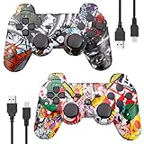 Powerextra 2er Pack PS-3 Controller Wireless Bluetooth PS-3 Hochleistungs Wireless-Double-Shock-Controller für Play-Station 3-Spielekonsole für Double-Shock-Game-Konsole mit Ladekabel