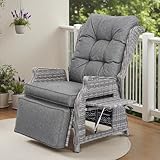 COMLAX FIELD Gartensessel mit Liegefunktion Wetterfest, Rattansessel Outdoor Verstellbar, Relaxliege Garten, Gartenliege und Loungesessel aus Rattan, Dunkelgrau