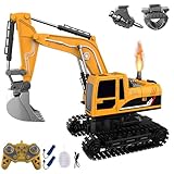 Kertaym Ferngesteuerter Bagger Spielzeug, Bagger Ferngesteuert Mit Fernbedienung, 680° Drehbarer Radlader Mit LED-Lichtern, Sprühfunktion & 3 Metallköpfen, USB Lade (A)