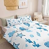 Bettwäsche Set Ozean Tier Fisch Koralle Bedruckt Bettbezug Mit Reißverschluss, Schlichter Stil Bettwäsche für Allergiker Geeignet - Pflegeleicht 2 Teilig 135 x 200 cm
