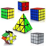 Coolzon Zauberwürfel Set, 6 Pack Speed Cube Kit mit mit 2x2x2 3x3x3 4x4x4 Pyramide Fenghuolun Mirror Magic Cube, PVC Aufkleber Premium - für Kinder Erwachsene Anfänger