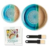evergrate Geniales Duo: Tellerreibe + Dipschale Motiv Ocean mit 2 Küchenpinsel und 2 Rezepthefte