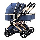 Doppel-Kinderwagen nebeneinander, Tandem-Kinderwagen für Säuglinge und Kleinkinder, faltbar, hohe Querformat-Stoßdämpfung, Regenschirm-Zwillingskinderwagen mit verstellbarer Rückenlehne (Farbe: K