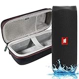 JBL FLIP 5 Wasserdichter tragbarer Bluetooth-Lautsprecher, schwarz, mit Megen-Hartschalen-Schutzhülle