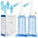 URAQT Nasendusche, 2 Stück 300ml Nasenspülung Flasche, Nasenspülkanne zur Sinus Spülung Nasenreinigung und Nasenspülung, Neti Pot Nasenspülsalz für Erwachsene und Kinder (2x Nasendusche)