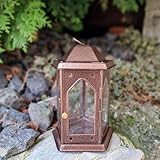 eberin365 GRABWELT – Pentus Grablaterne 17 cm – Kupfer Antik – 5 Glasscheiben für 40h Kerzen – Stahlblech, mit Ring zum Hängen