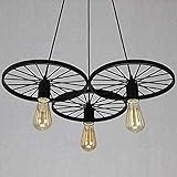 ksxnkhk 3-flammige Treppenrad-Pendelleuchten Industrie-Retro-Kronleuchter Hängelampe Schwarzes Eisen-Metall-Deckenlicht, Kronleuchter