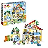 LEGO DUPLO 3-in-1-Familienhaus, Puppenhaus aus Bausteinen mit Push&Go Auto, 5 Figuren, 2 Tieren und Spielzeug-Lampe, Spielhaus Geschenk für Kleinkinder, Mädchen und Jungen ab 3 Jahren 10994