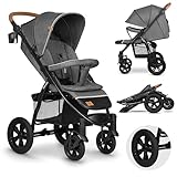 LIONELO Annet Tour Kinderwagen bis 22 kg, verstellbarer Griff, zusammenklappbar, verstellbare Rückenlehne bis zur Liegeposition, wartungsfreie Räder, XXL-Verdeck, 5-Punkt-Gurt, Einkaufskorb
