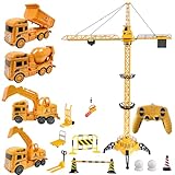 PQKL-party Kran Spielzeug Ferngesteuerte Turmkran, 128 cm Hohe Kran Ferngesteuert, 680 Grad RC Baukran mit Hebehaken, Leuchtturm und Sound, Konstruktionsspielzeug für Kinder ab 4