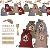 24 Stück Adventskalender Zum Befüllen Jutesäckchen Adventskalender Zum Befüllen Säckchen Wiederverwendbar Weihnachtskalender Hängend Jutesäckchen Geschenksäckchen Stoffbeutel