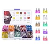 100Stück Standard Kfz Sicherungen Auto Sicherung set - 3A 5A 7.5A 10A 15A 20A 25A 30A 35A 40A Flachsicherungen set für PKW/Wohnmobil/LKW