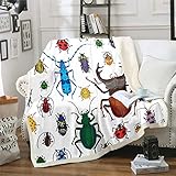Loussiesd Kinder Bug Plüschdecke fliegende Insekten Muster Fleece Decke für Couch Sofa Bunte Käfer Dekor Sherpa Decke Natur Tier Flauschige Decke Doppel 152,4 x 200,7 cm