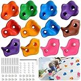 SilverChry 12 Stück Klettergriffe Kinder, Kletterwand, Klettersteine inkl.Befestigungsmaterial, Outdoor&Indoor, Bouldersteine Bunt für Spielturm und Kletterwand, kletternboulder, Climbing Stones