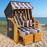 BRAST® Strandkorb Rügen Deluxe | für 2 Personen | 120cm breit | 5 Designs | inkl. wetterfeste Abdeckhaube | verstellbare Rückenlehne weiches Fußkissen | Rot/Grün/Beige - kariert