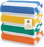 Utopia Towels - Große Strandtücher Cabana-Streifen (76 x 152 cm) - 100% gesponnene Baumwolle, weich und saugfähige Handtücher (4er-Pack, Blau, Gelb, Grün und Orange)