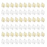 Tikplus Kleeblatt Anhänger, 60 Stück Gold Kleeblatt Glücksbringer Kettenanhänger, Kleine Metall Charms zum Armband, für DIY Abschiedsgeschenk, Keschlüsselanhänger, Schmuckanhänger