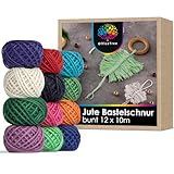 OfficeTree 12 x Bunte Kordel - Bastelschnur Set Bunt - Juteband Bunt - Kordelband für Basteln Dekoration Verpacken Haushalt oder Garten