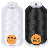 New brothread 2er Set (Weiß+Schwarz) Polyester Maschinen Stickgarn Riesige Spule 5000M für alle Stickmaschine