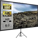 Beamer Leinwand 70 Zoll 16:9 4K HD Rolloleinwand Projektionsleinwand 160x95cm, Höhenverstellbar 200-250cm Tragbar und Schnelle Installation, für Heimkino Tagungsraum Hochzeiten