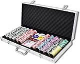 LARS360 Pokerkoffer mit 500 Laser Pokerchips, 11,5g Abschließbar Pokerkarten Zubehör Deluxe Pokerset, Casino Chipszahl, 55,5x20,5x6,4cm, Silber