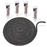 LANZZAS Kamin- & Ofendichtschnur - Ø 10 mm, Länge: 5 m - Glasband für Kamintüren - hitzebeständig bis 550°C - mit feuerfestem Montagekleber