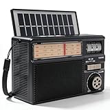 AM/FM/SW Solar Radio mit Akku 1800mAh, Kofferradio mit Bluetooth, Vintage Retro Radio Mit Solarpanel, Nostalgie Radio, Unterstützt USB/TF/AUX Funktion für Wandern Camping