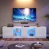 Miawtro TV Schrank 160 x 40 x 52 cm, Hochglanz-Kommode, TV Lowboard mit LED-Beleuchtung, Moderner Fernsehtisch passend für 65' Fernseher, geeignet für Wohnzimmer und Schlafzimmer