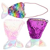 CLISPEED 3 Stück Crossbody Umhängetaschen Pailletten Meerjungfrau Flossen Mini Geldbörsen Tragbar Robust für Münzen Schlüssel Karten Rosa