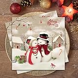 Wentsent 40Stück Weihnachten Servietten, Merry Christmas Servietten, Schneemann Pärchen Weihnachtsservietten,Weihnachtliche Tischdekoration, Weihnachtsbaum Winter Paper Napkins, 3-lagig Xmas Servitten