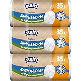 Swirl Reißfest & Dicht Müllbeutel mit Zugband, 35L, 3er Multipack mit 33 Mülltüten, Extra Stark, Tropfsicher