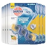 Sagrotan Toilettenfrische Hygiene Plus WC-Spüler – Toilettenreiniger gegen Bakterien, Kalk und Schmutz – Duft: Spritzige Zitrone – 6er Pack