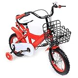 TIXBYGO Kinderfahrrad 12 Zoll Rot Universal Jungen Mädchen Fahrrad BMX Stil Kinder Fahrrad mit Hand- und Rücktrittbremse, Stützräder, Korb, Kettenschutz und Luftbereifung, Ab 3 4 5 6 Jahre